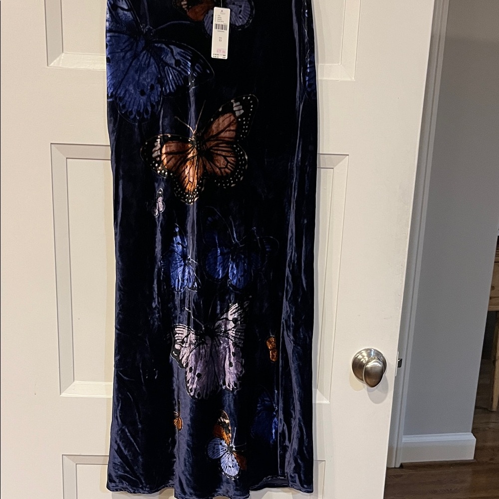 Anthropologie Velvet Maxi Skirt with Butterfly Print